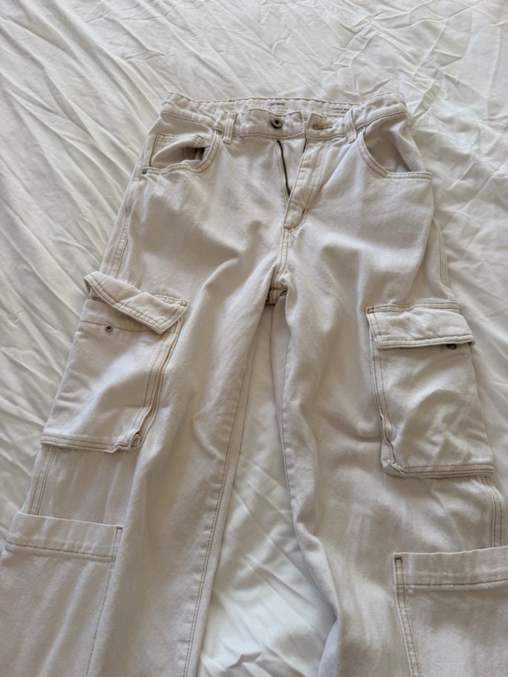 Women’s Cargo Pants - Light Cream Utility Style